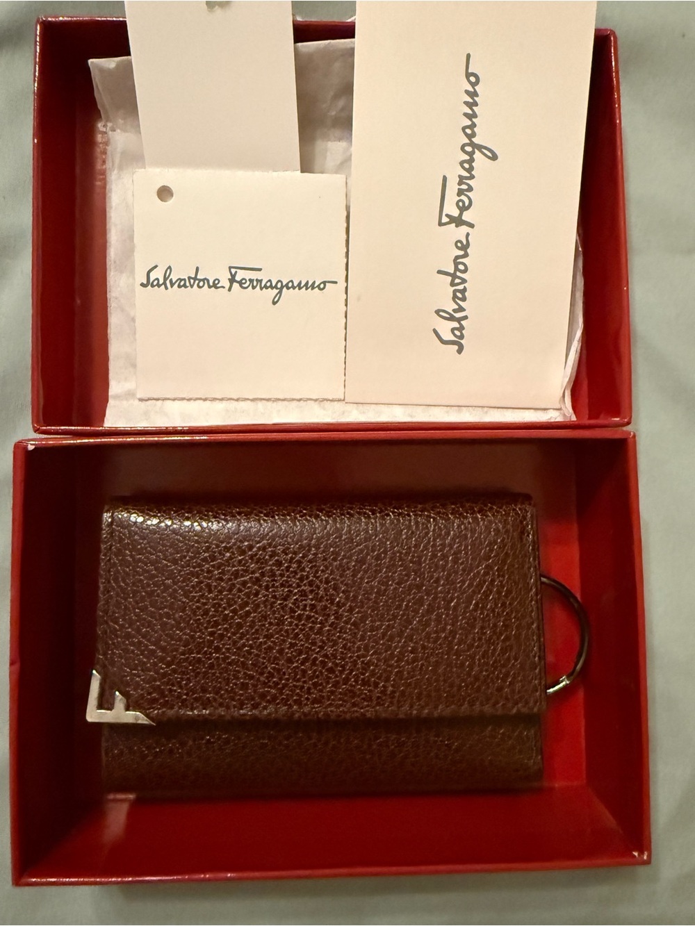 Salvatore Ferragamo Brown Leather Wallet & Keys